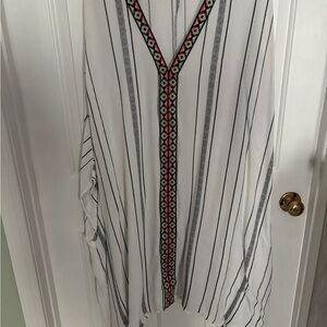 Scoop White Coverup with Black Stripes